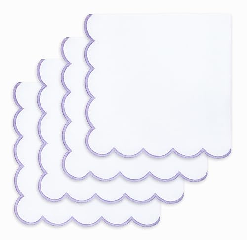 PurpleEssences Scalloped Cloth Napkins 18x18 in - White Edges Lavender - color: White(edges- Lavender)