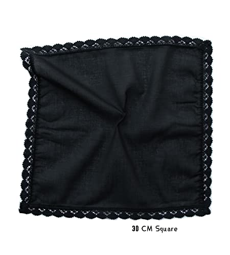 6 Pack of Ladies Embroidery Cotton Handkerchiefs Lace Wedding Hankies - color: A01-6pcs Black
