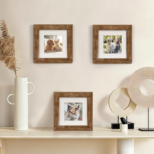 TOFOREVO 6x6 Picture Frames with 4x4 Mat Set of 2, Rustic Brown - color: Rustic Wood, size: 6x6