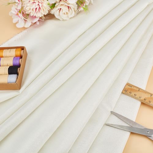 MAYJOYDIY White Poly Cotton Broadcloth Fabric 59×39inch Inside Silver Wires Plain Solid Color Linen Fabric Garments Crafts Accessories for Table Cloth Embroidery Backing Quilting Sewing