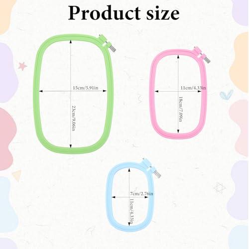 3 Pcs 3 Size Square Embroidery Hoops, Cross Stitch Hoop, ABS Plastic Hoops, Rectangular Cross Stitch Embroidery Frame DIY Sewing Tool for Quilting Silk-Painting, 3.5 × 5, 5 × 7.8, 7 x 10 in (3 Color)