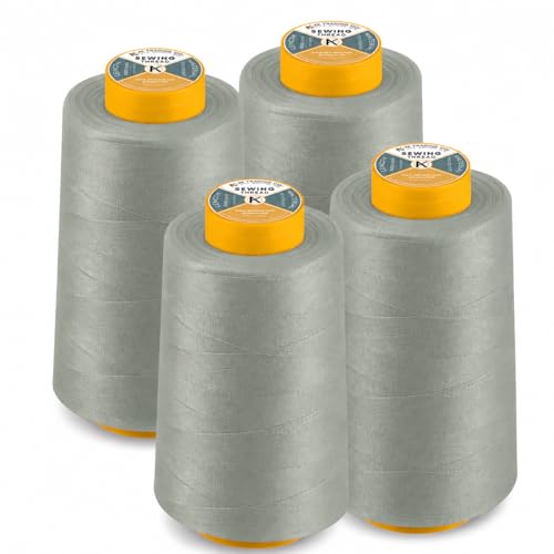 AK Trading 4-Pack Light Gray All Purpose Sewing Thread Cones (6000 Yards Each) of High Tensile Polyester Thread Spools for Sewing, Quilting, Serger Machines, Overlock, Merrow & Hand Embroidery - color: LIGHT GRAY