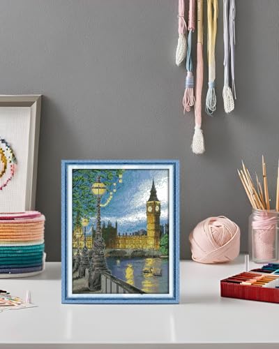 CaptainCrafts Cross Stitch Kits, New Counted Kit Unprinted 14CT Fabric Cross Stitching DIY Art DMC Needlecrafts Embroidery Kit for Adults Beginner (White, London Bell Tower) - color: London Bell Tower, style: White