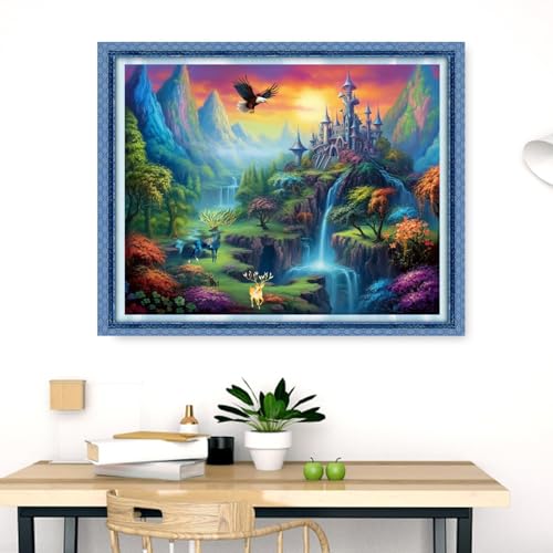 Dimensean Stamped Cross Stitch Kits Full Range of Embroidery Patterns Starter Kits for Beginners Adult DIY Cross Stitches Needlepoint Kits 11CT-Fairyland Castle 16x20 inch - color: Craftpattern05
