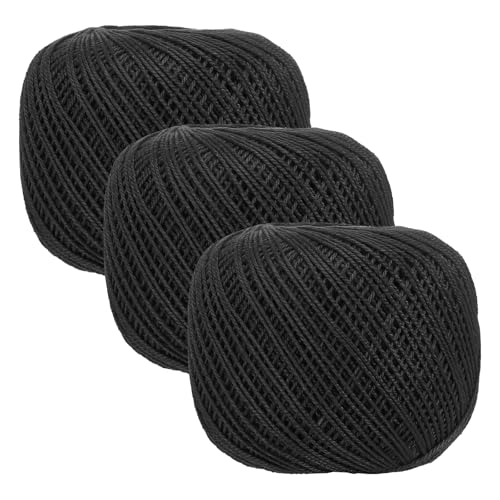 MECCANIXITY Crochet Thread Pearl Cotton Size 3 Black 3 Rolls 164 Yards for Crocheting Tatting Knitting Embroidery Sewing - color: Black