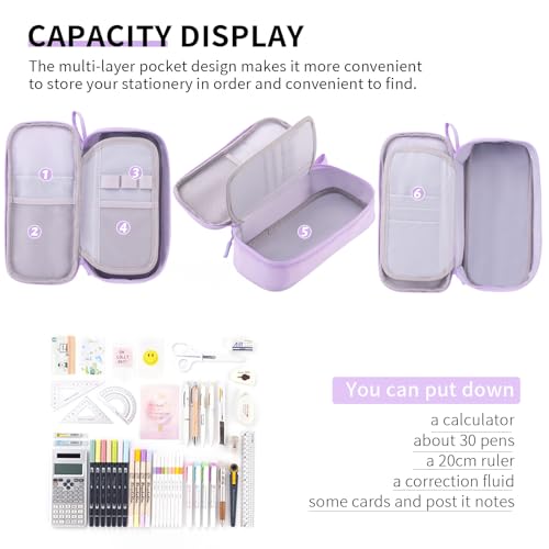 CICIMELON Durable Pen Pencil Case Big Storage Pen Pouch Bag for School Supplies Office College Teen Girls Adults, Purple - color: purple
