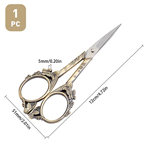 SUNNYCLUE 1Set 4.7Inch Stainless Steel Sewing Scissors Butterfly Pattern Vintage Style Embroidery Shears for Papercraft Crochet Cross Stitch Knitting Scissors Antique Bronze Printed Package - color: Antique Bronze-1pc-butterfly Scissors