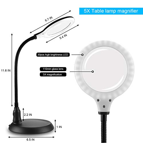 Magnifying Glass Lamp,5X Magnifier LED Light and Flexible Neck,Magnifying Lamp USB Powered,Perfect for Reading,Hobbies,Task Crafts or Workbench