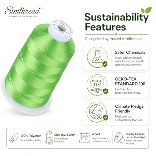 Simthread 5000M 40WT Polyester Embroidery Thread, Apple Green S036 - color: AppleGreenS036