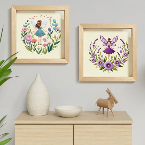 ERKOON Embroidery Kit for Beginners, 2 Set Flower Cross Stitch Set Include Embroidery Cloth Hoops Threads for Craft Lover Hand Stitch with Embroidery Skill Techniques (Angel) - color: Angel