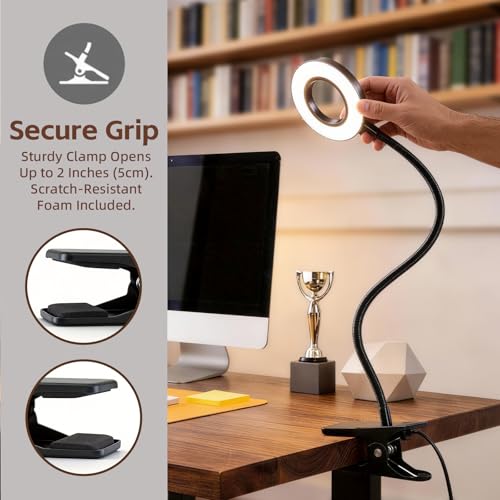 LED Desk Lamp with Clamp, Clip on Book Light for Reading
