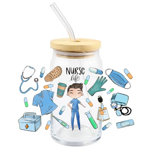 Nurse UV Transfer Sticker 5 Sheet Waterproof 3D Cup Wraps Stickers for 16OZ Glass Mug Rub On Transfer Furniture Craft DIY Crafts - style: Nurse-5PCS
