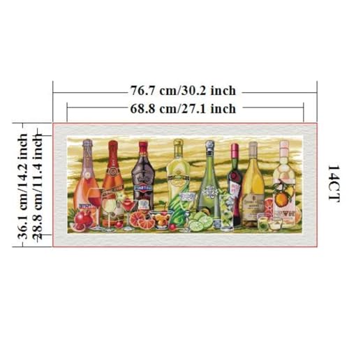 ITSTITCH Stamped Cross Stitch Kits - Full Range of Embroidery Patterns for Beginners or Adults,14 CT 2 Strands DIY Counted Needlepoint Arts Craft-Wine 30.3×14 inch - color: Wine
