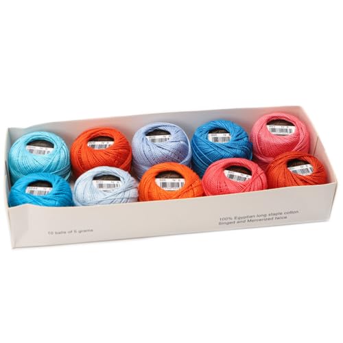 Size 8 Double Mercerized Egyptian Long Staple Cotton Pearl Thread Ball 5 Grams Rainbow Color Embroidery Thread 10 Colors per Box for Crochet Hardanger Cross Stitch Hand Embroidery (Set T) - color: Set T