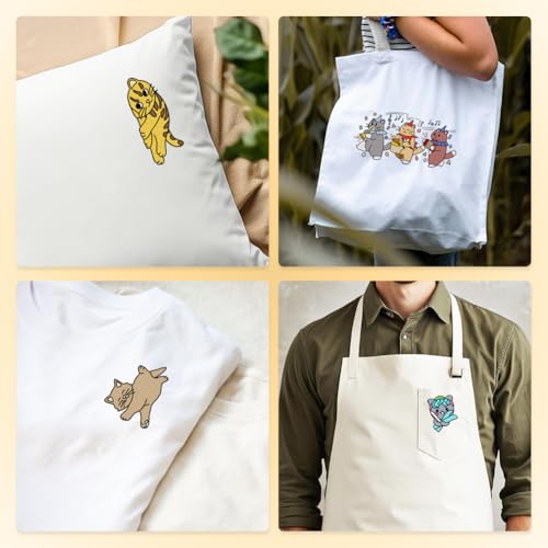 48Pcs Cat Playing Halloween Embroidery Pattern Stabilizer, 8.3"x11.7" Cute Kitten Water Soluble Stick and Stitch Embroidery Sticker, 4 Sheets Kitty Hand Sewing DIY Embroidery Paper - style: Cat Playing