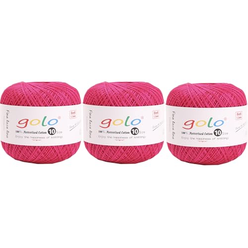 golo 3 Balls Crochet Thread Size 10 Crochet Yarn for Hand Knitting 188 - color: 000-188 Hot Red