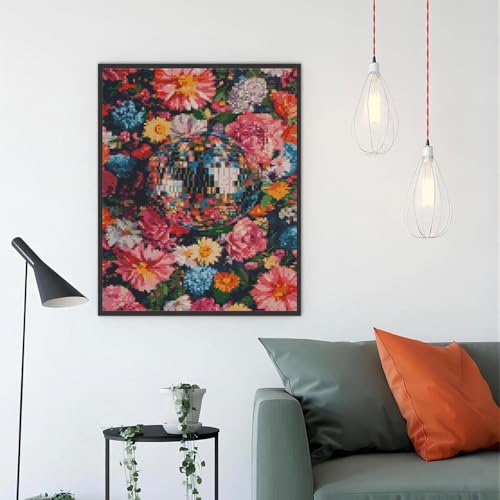 MYBISYMQQ Stamping Cross Stitch Kit Disco Ball, Counting Cross Stitch Kit for Adult Beginners Flowers, Full Line DIY Cross Stitch Stitching Kit for Home Decor Cross Stitch Patterns 11.8x15.7inches - color: D025