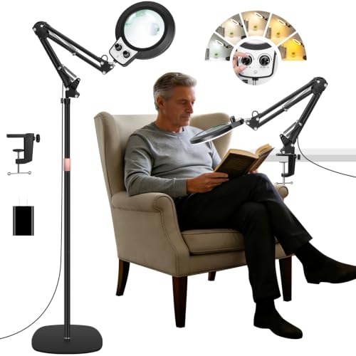 4In1 Floor Magnifying Lamp with Light, 12X 30X Glass Magnifier Black - color: Black, size: 12x 30x