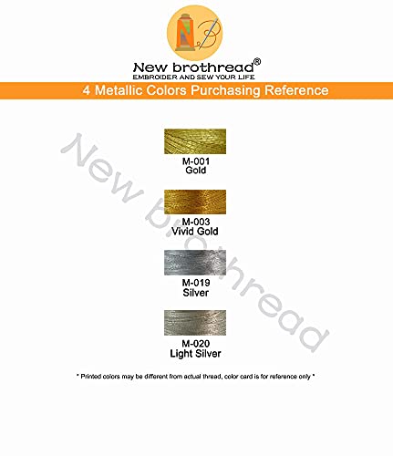 New brothread Metallic Embroidery Machine Thread - 2 Gold + 2 Silver Colors - color: 1xGold+1xVivid Gold+1xSilver+1xLight Silver