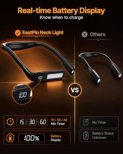 Upgraded Book Light with EVA Case, Neck Light with Power Display - color: Dark Black + Storage Case