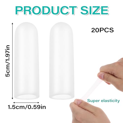 Gel Finger Cots, 20 Pcs Silicone Finger Protectors Rubber Fingers Tips Protector Covers Fingers Gloves Guard Breathable Fingertip Protector for Cracking Calluses Blisters Protect