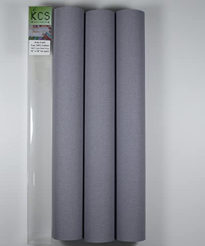 KCS 3 pc of 15" x 18" Counted Cross Stitch Cotton Aida Cloth Needlework Rolled Fabric Box,14CT,Light Steel Grey - color: Light Steel Gray, size: 14CT