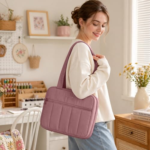 AMOIGEE Sewing Bag Organizer with 17 Clear Pockets and Tool Holders - color: Brier Rose