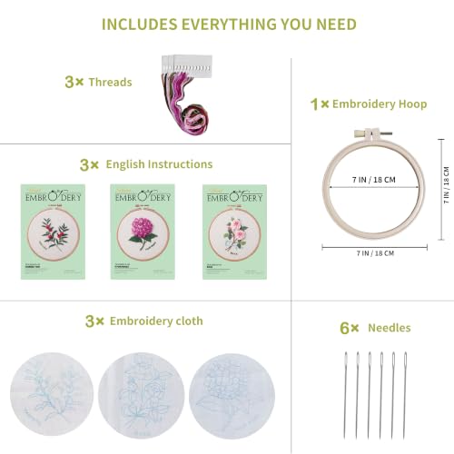 3 Pack Beginner Embroidery Kit for Adults with Tools & Instruction - color: White - 2, size: White - 2 - Small