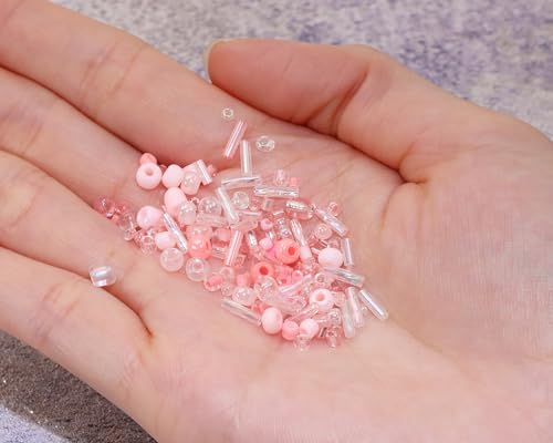 Mixed Craft Beads 1000Pcs/20g Glass Seed Beads Tube Beads Bugle Beads 1.5-4.5mm Small Loose Spacer Beads for DIY Bracelets Necklace Earring Jewelry Making (Pink) - color: Pink