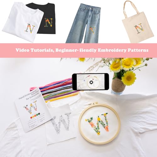 Topapfo Letter N Stick and Stitch Embroidery Patterns Kit for Clothes, Alphabet EmbroideryStabilizers for Beginners Adults Water Dissolve for Clothing Jeans T-Shirts Tote Bags Crafts - color: N