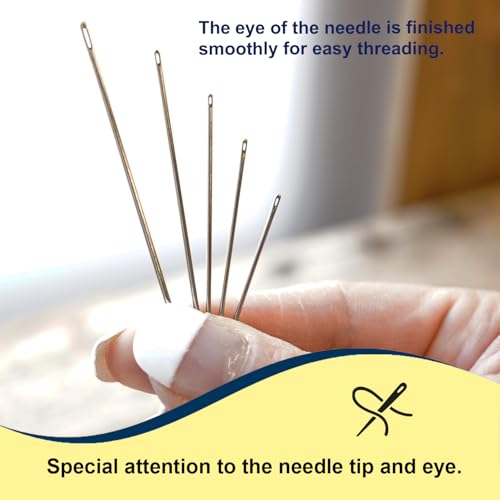 MISUYA CHUBE Sashiko Needles Set of 5, Japanese Embroidery Hand Sewing Needles, Large Eye, Durable Steel, Smooth Stitching, Made in Japan (Assorted) - size: Assorted