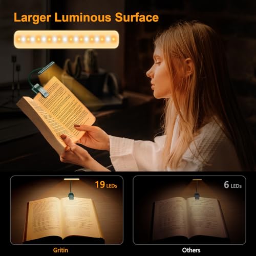Gritin 19 LED Rechargeable Book Light for Reading in Bed - color: Blackish Green
