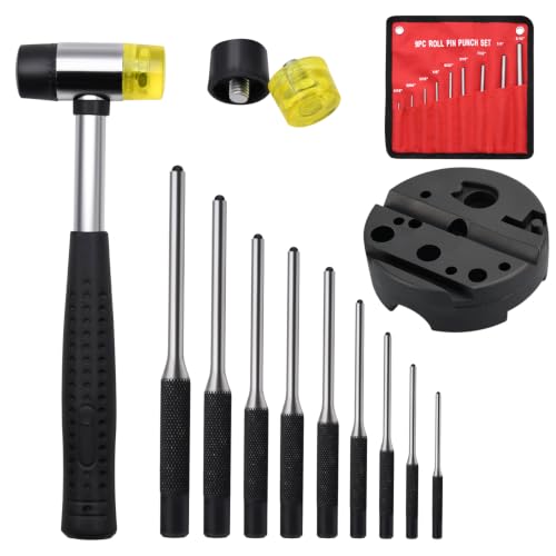 14pcs Pin Punch Set, including Universal Block, Pin Punches and Hammer - size: Pin Punches + Block