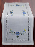Creative Linens Hemstitch Embroidered Daisy Flower Table Runner 15x34 Dresser Scarf White Blue Rectangular Spring Summer Table Linen
