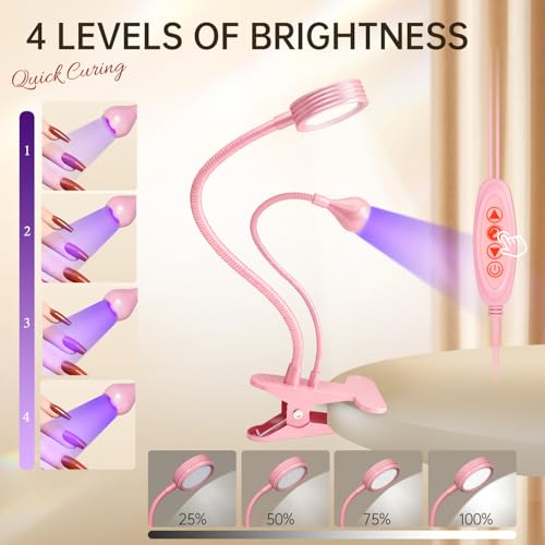 AORAEM UV LED Nail Lamp, Double-Headed Flash Cure Light, Pink - color: Gooseneck-Pink