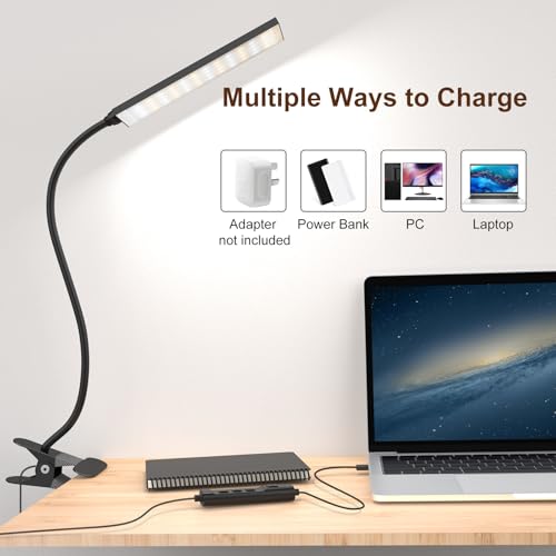 Clip‑On Desk Lamp, USB Powered Book Light, 5W LED Reading Lamp - color: Dark Black