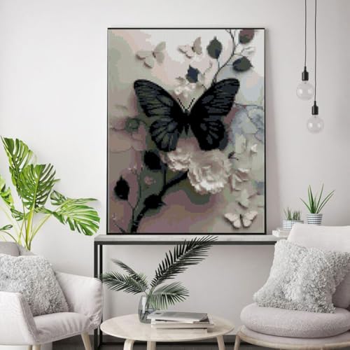 Butterfly Flower Stamped Cross Stitch Kits Flowers Cross Stitch Patterns,Dimensions Cross Stitch Kits Embroidery Kit Arts and Crafts for Beginners 15.7x11.8 inch - color: D010N