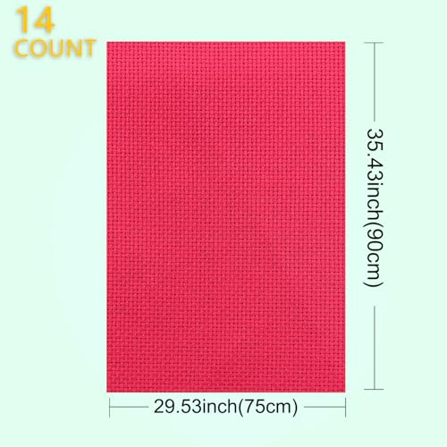 14CT Aida Cloth - 30x35 Inch Cross Stitch Fabric for Embroidery, Pre-Cut Needlework Material, Acid-Free, Durable Weave(Red) - color: Red