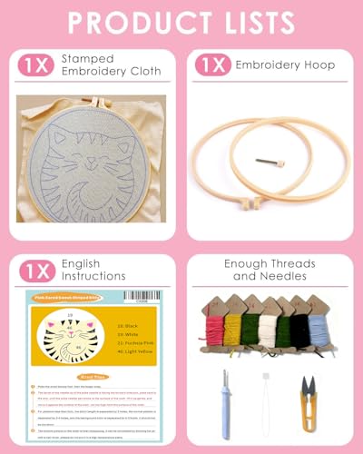 TCDZMYGS Punch Needle Kit for Beginners Adults-Cute Cat,with Video Tutorial - color: Punch Needle kit with-1105-1