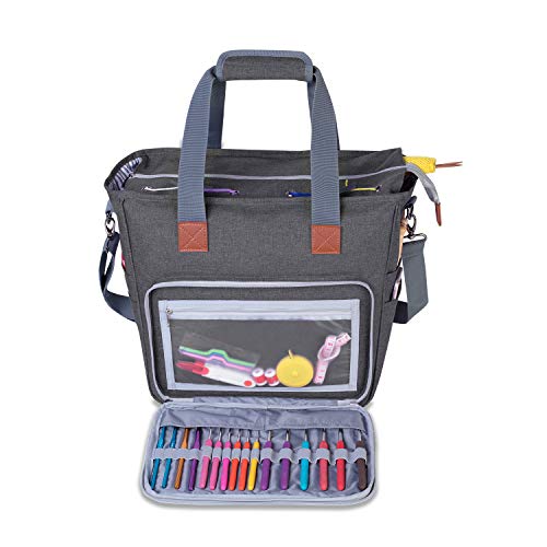 LUXJA Large Knitting Bag with Shoulder Straps, Gray - color: Gray, size: Large