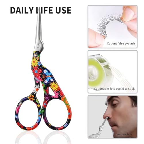 1 PCS Stork Scissors - Embroidery Scissors with 3 Floral Designs (Black, Pink, Green) for Precision Sewing and Crafting - color: Pink