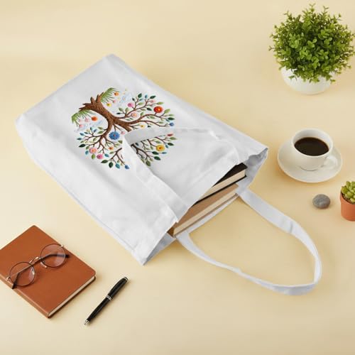 ERKOON Embroidery Canvas Tote Bag for Beginners, Needlepoint Arts Crafts Cross Stitch Kits for Adults Including Stamped Embroidery Bag with Hoops, Needle, Instruction and Color Threads (Tree) - color: Tree
