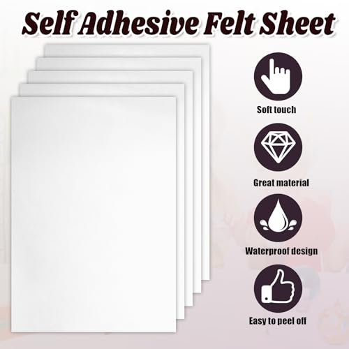 Biaungdo Self Adhesive Felt Sheets, White, 12 Pcs, 8 x 12 Inch - color: White