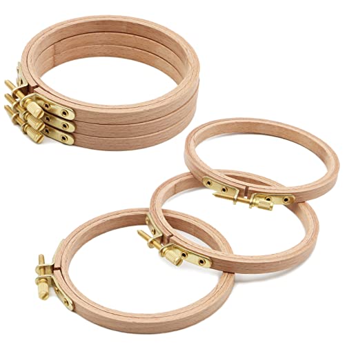 ZOCONE 6 PCS Beech Wood Embroidery Hoops, Wood Circle Hoop Ring Cross Stitch Hoop for Embroidery, Cross Stitch, Needlework, Art Craft Handy Sewing and Christmas Decoration (Size-4") - style: Size-4"