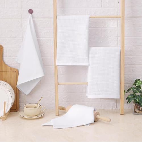 Homaxy 100% Cotton Waffle Weave Kitchen Towels, 6 Pack, White - color: White, size: 16 x 26 - 6 Pack