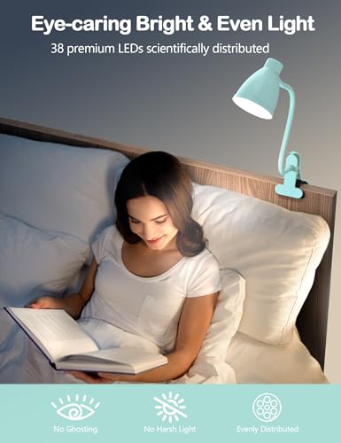 BOHON Desk Lamp with Clamp, Clip on Light, 5 Color 10 Brightness, Teal - color: Teal