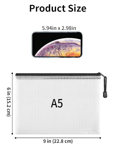 JARLINK A5 Mesh Zipper Pouches, 6x9inch Pencil Pouches for School, 20 Pack - size: A5-20pcs-Black