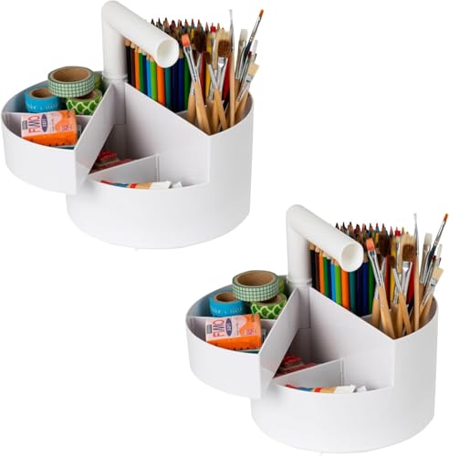 IRIS USA Desk Pencil Organizer |Made in USA| 6 Storage Compartments - White - color: White