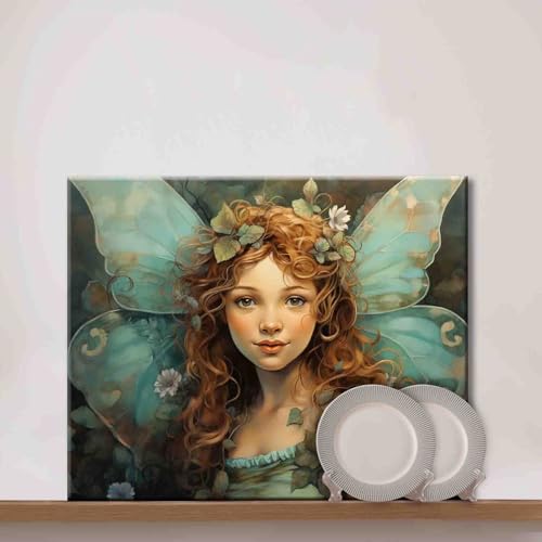 Little Girl Angel DIY Paint by Numbers for Adults Blue Wings DIY Digital Oil Painting Acrylic Paint Angel Leaves Flowers Painting Kits Canvas With Acrylic Paint Room Decor 16x20 Inch （DIY Frame ） - color: Angel-05, size: 16''Wx20''H(DIY Frame)