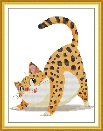CaptainCrafts Cross Stitch Kits Cat Stamped Printed Fabric Cross Stitching DIY Needlepoint Embroidery Kit for Adults - color: Naughty kitty, style: Stamped